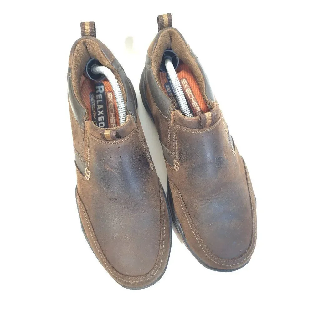 Skechers Relaxed Fit Montz Devent Men's Slip-On Shoes Brown Size 9 Leather 64440